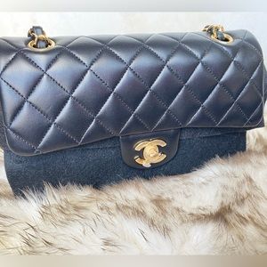 New Chanel Black Lambskin Classic Small Double Flap Bag With Gold Hardware